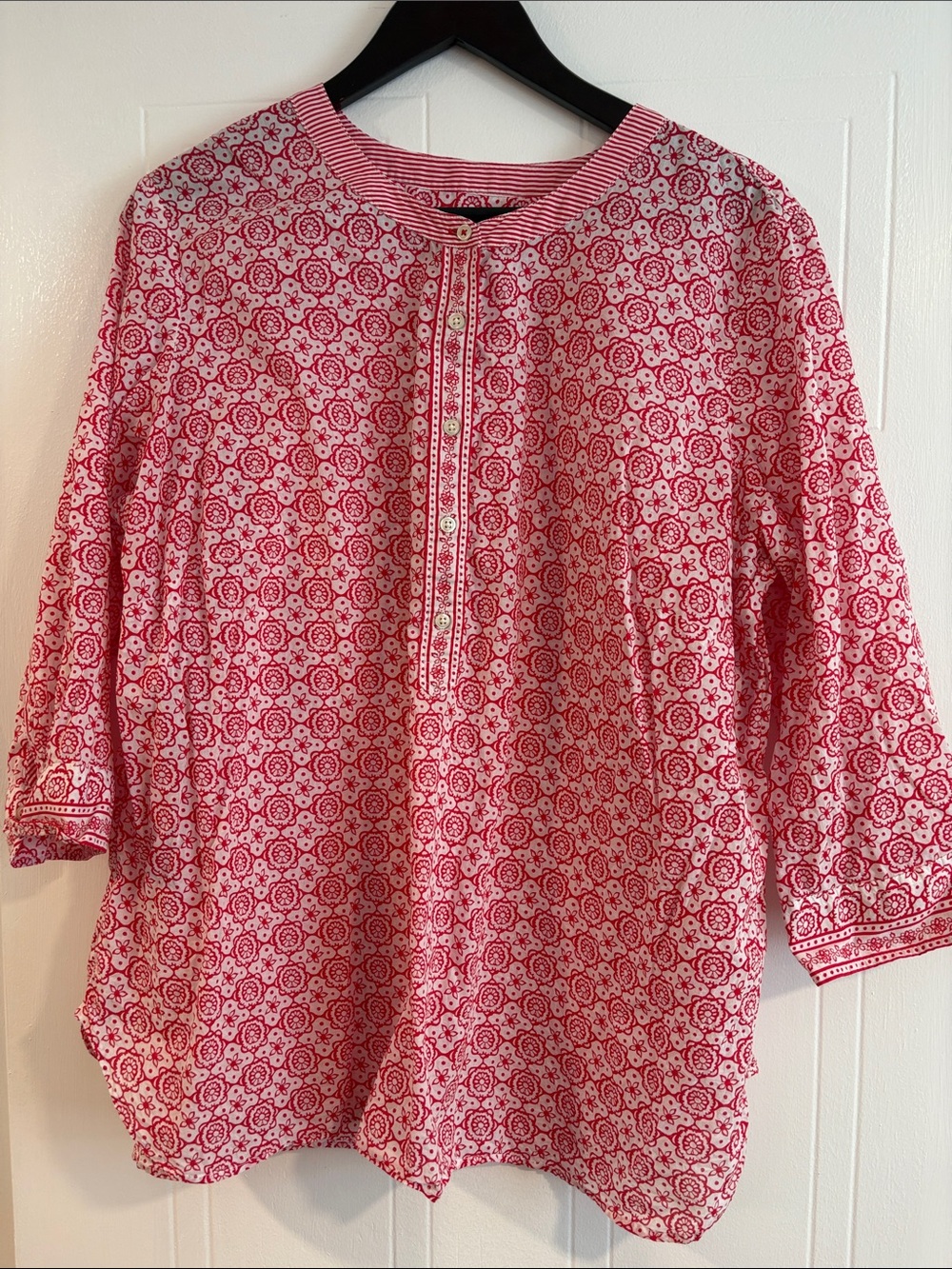 Talbots Pink Printed Henley Tunic Blouse